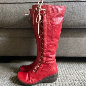 Miz Mooz - October Tall Red Leather Boot Corset Tie Side - Size 36 (5.5)